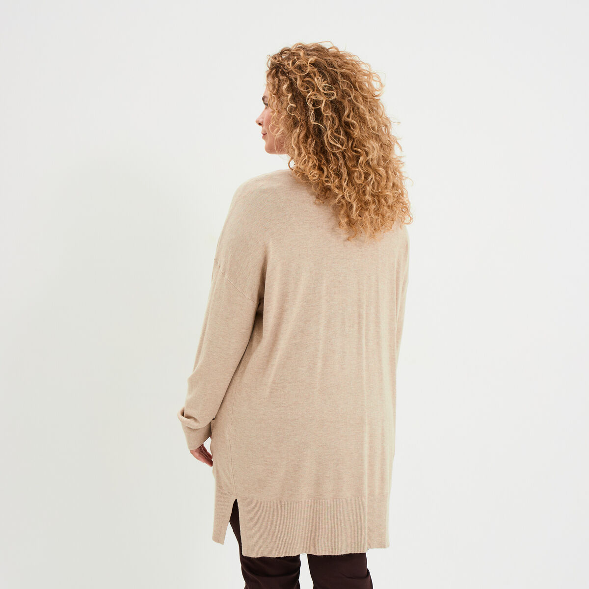 Gilet long avec poches beige femme grande taille