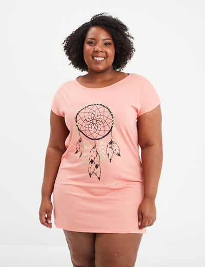 Chemise de nuit manches courtes coton vieux rose femme grande taille
