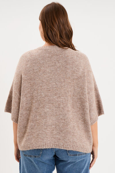Gilet manches courtes col rond oversize beige femme grande taille