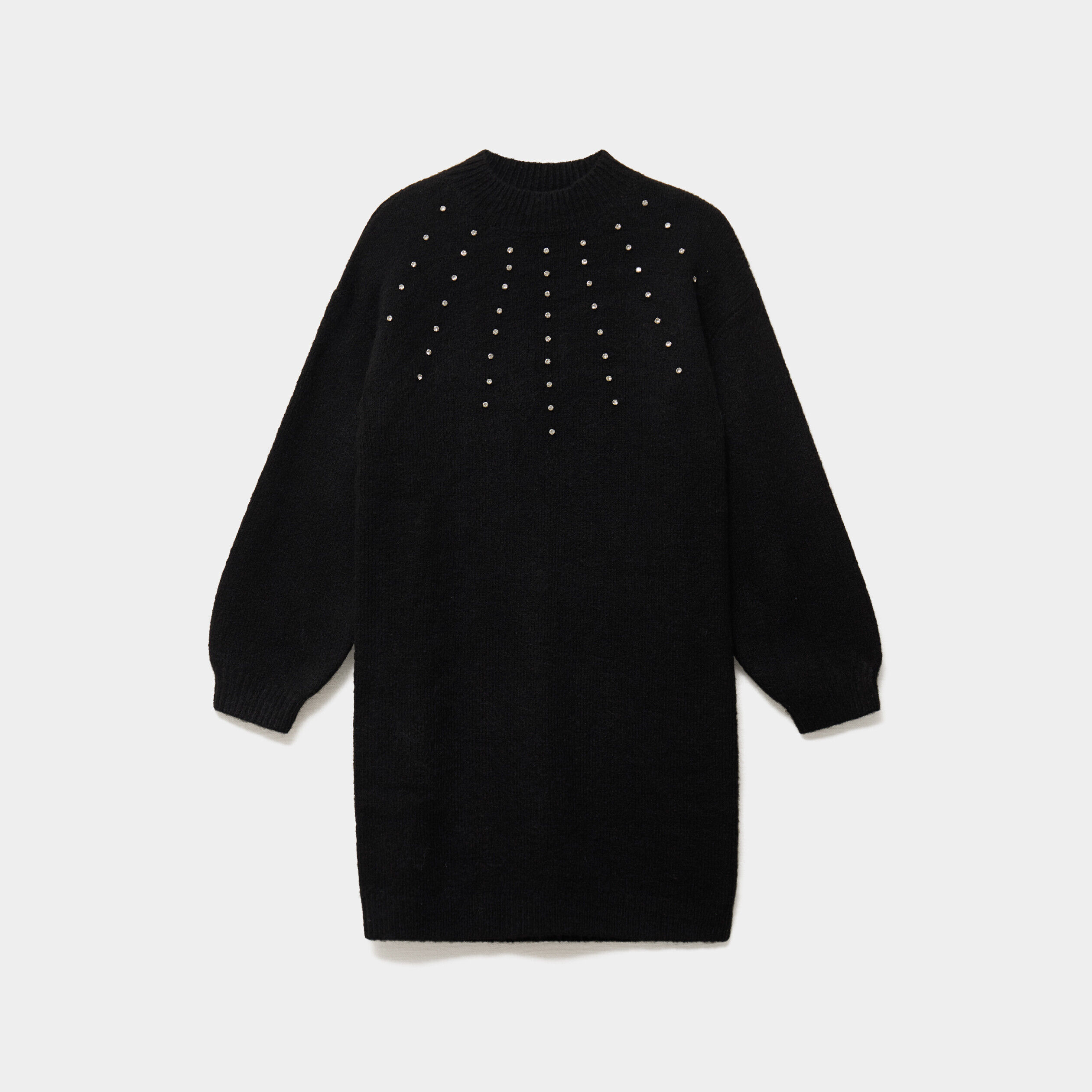 Robe pull courte col montant avec strass noir fille LH