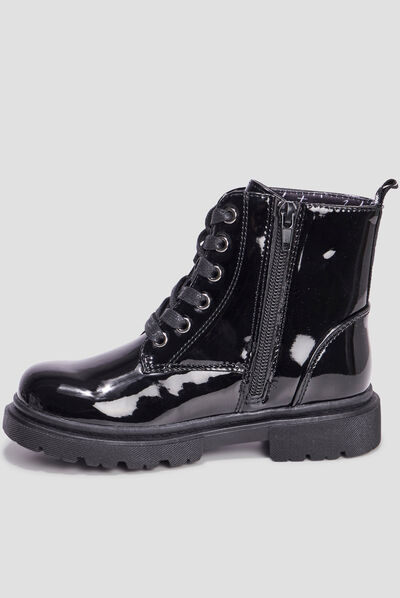 Bottines crantées zippées à paillettes noir fille