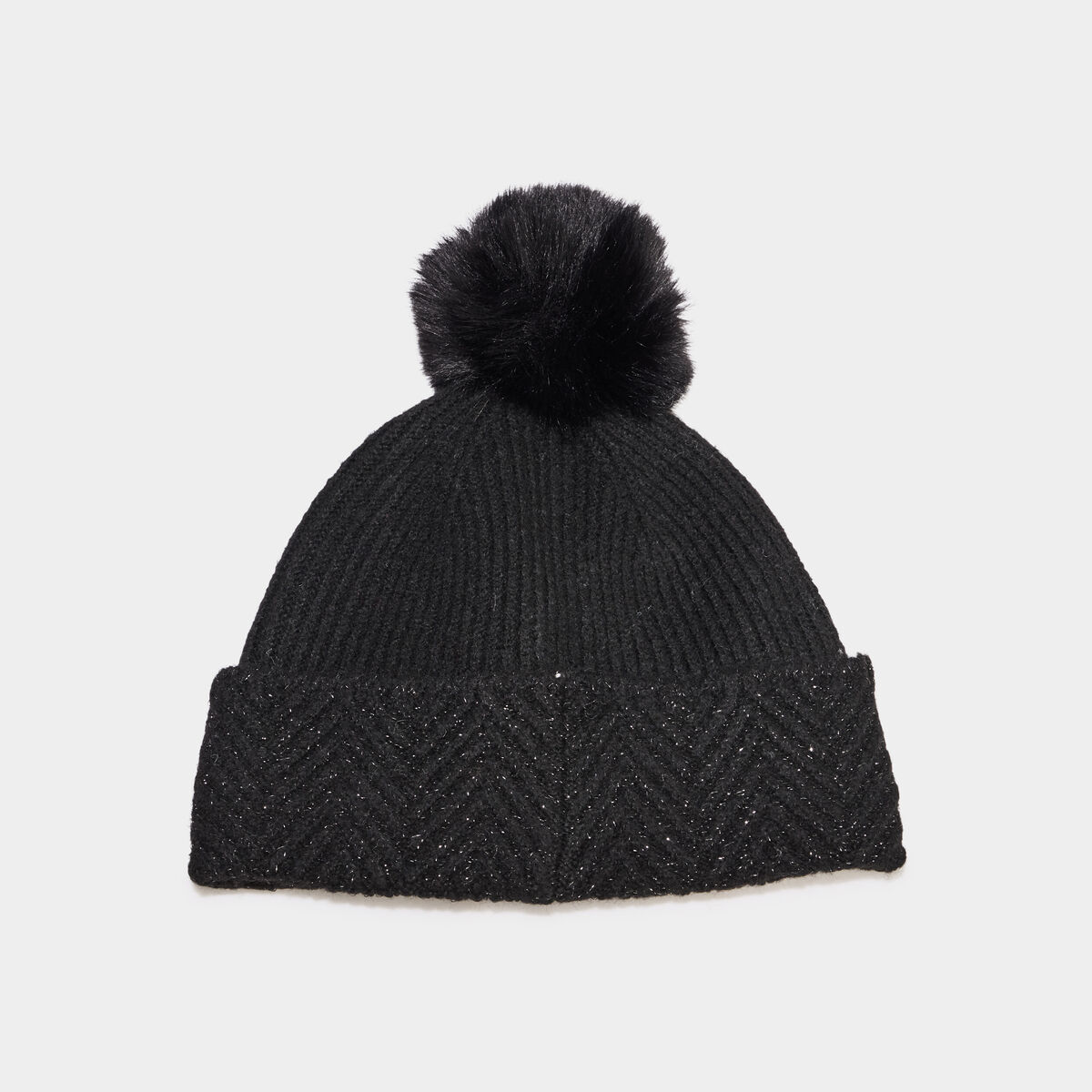 Bonnet &agrave; pompon noir femme
