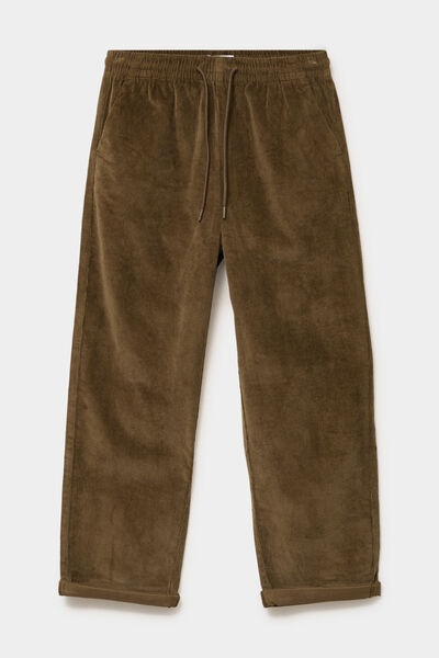 Pantalon taille haute velours 7/8&egrave;me vert kaki femme