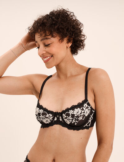 Soutien-gorge corbeille avec dentelle noir femme