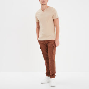 T-shirt manches courtes col tunisien beige homme