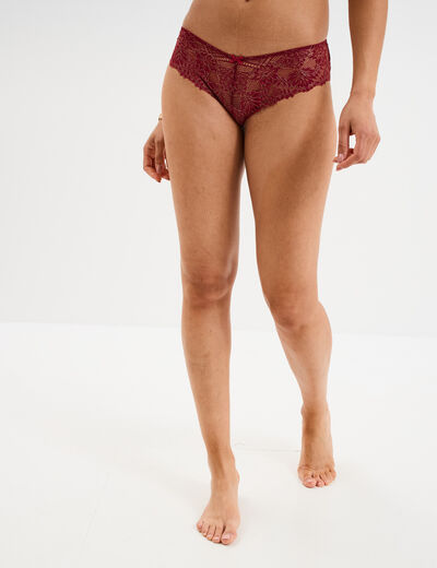 Shorty en dentelle rouge foncé femme