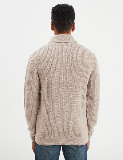 Pull col châle manches longues taupe homme