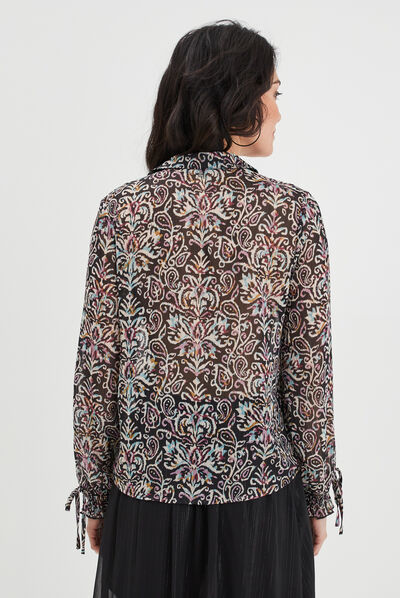 Blouse poignets smockés Liberto noir femme