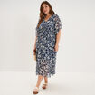 Robe longue taille smock&eacute;e bleu marine femme grande taille