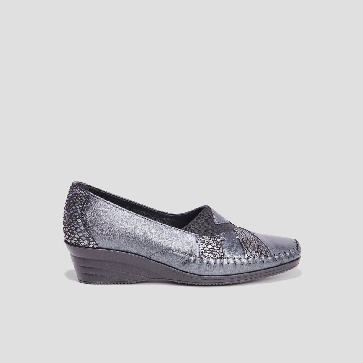 Mocassins compens&eacute;s gris fonc&eacute; femme