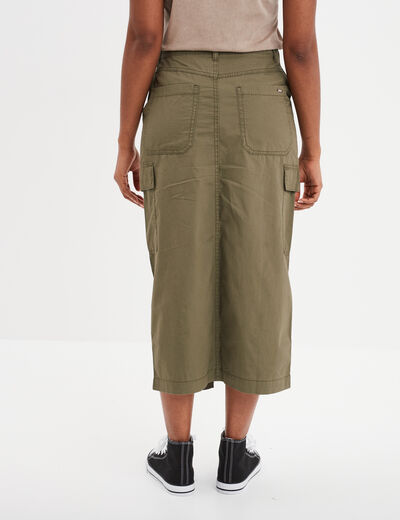 Jupe midi cargo coton Liberto vert kaki femme