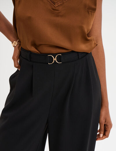Pantalon &agrave; pinces large fluide noir femme