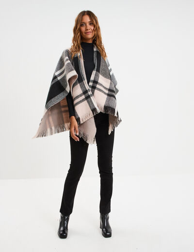 Poncho à franges mi-long noir femme