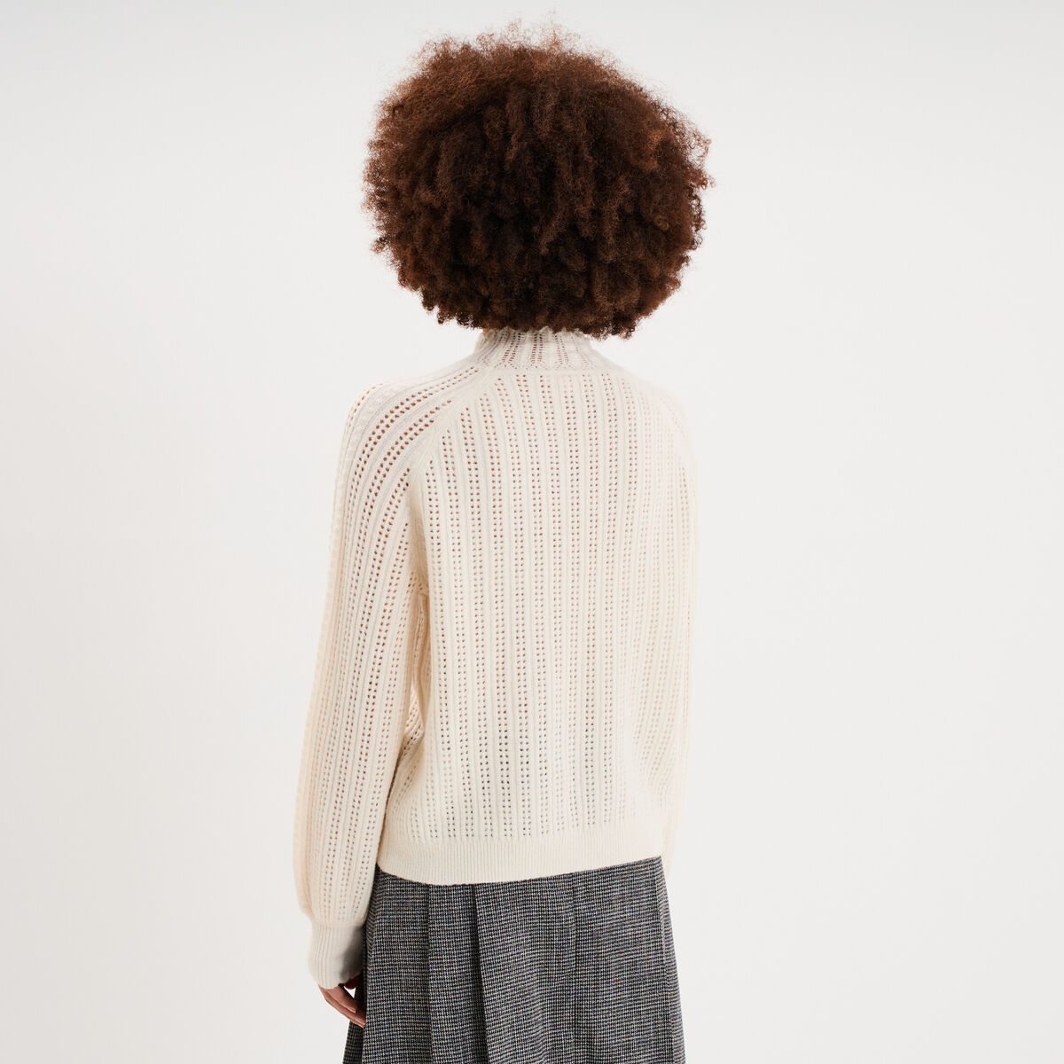 Pull col montant textur&eacute; manches longues blanc femme