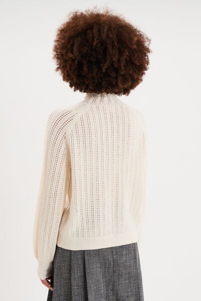 Pull col montant textur&eacute; manches longues blanc femme