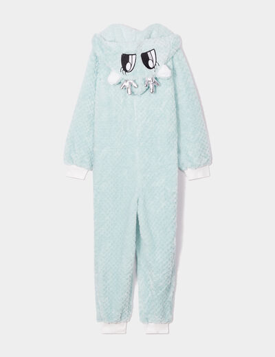 Combinaison pyjama pilou à capuche bleu gris fille