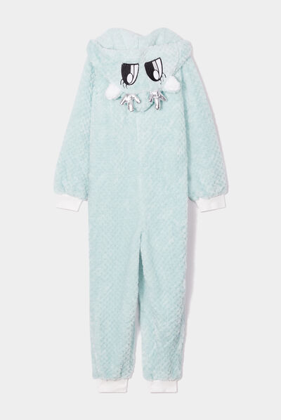 Combinaison pyjama pilou à capuche bleu gris fille
