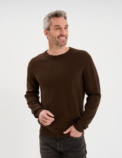 Pull col rond manches longues marron fonc&eacute; homme