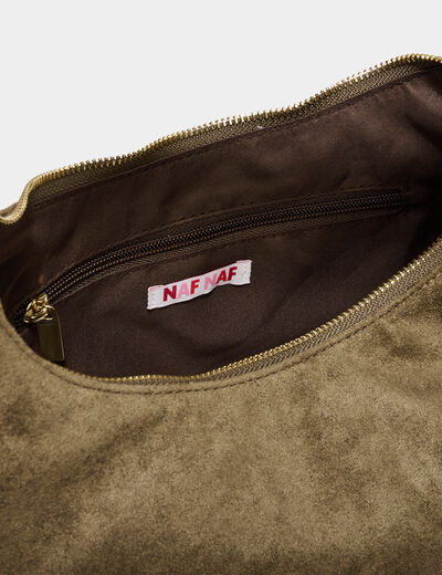 Sac effet su&eacute;dine zipp&eacute; grand format vert kaki femme