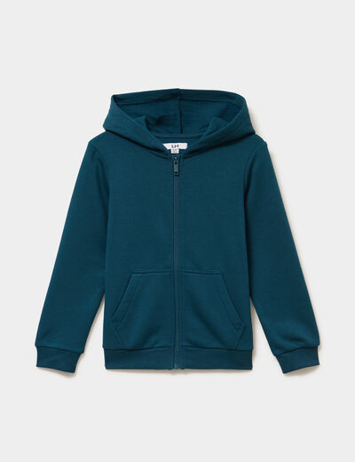 Sweat zipp&eacute; &agrave; capuche en molleton bleu canard gar&ccedil;on