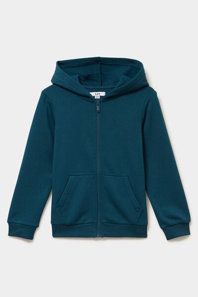 Sweat zipp&eacute; &agrave; capuche en molleton bleu canard gar&ccedil;on