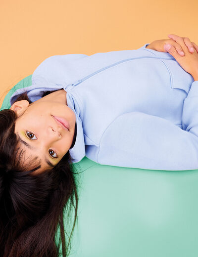 Sweat à capuche zippé bleu clair fille