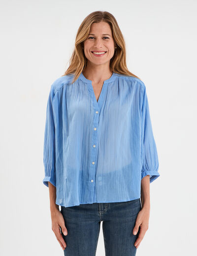 Blouse oversize manches chauves-souris bleu clair femme