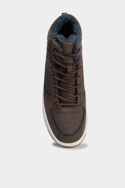 Baskets montantes fourr&eacute;es marron fonc&eacute; homme