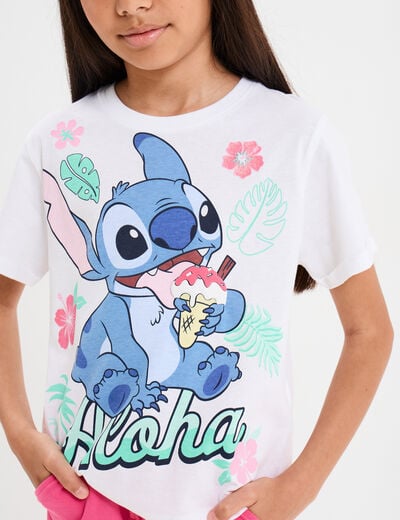 T-shirt manches courtes coton Stitch blanc fille