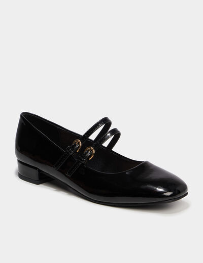Ballerines bout carr&eacute; brides ajustables noir femme