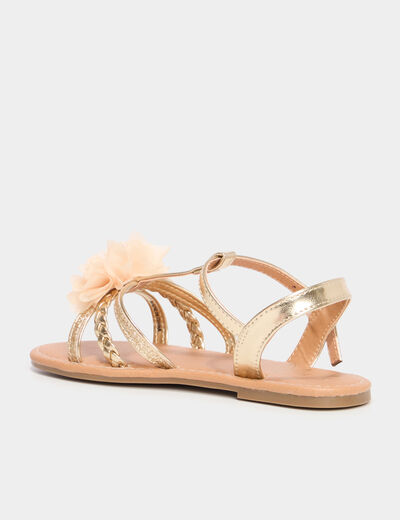 Sandales paillettes et fleurs jaune or fille
