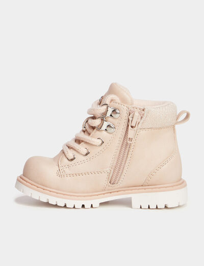 Boots zippées à lacets Trappeur rose clair bébé fille