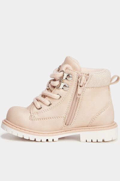 Boots zipp&eacute;es &agrave; lacets Trappeur rose clair b&eacute;b&eacute; fille