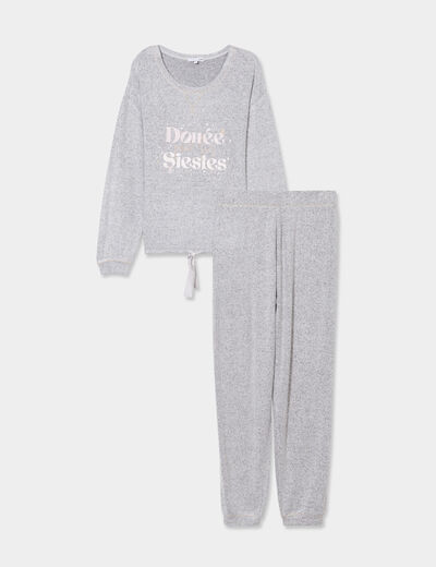 Ensemble pyjama pantalon fluide 2 pièces gris clair femme