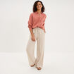 Pantalon large lin m&eacute;lang&eacute; beige femme