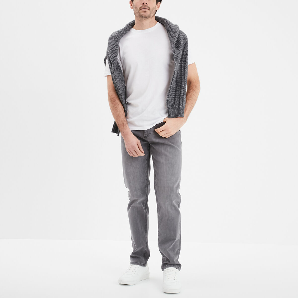 Jeans regular 5 poches denim gris homme