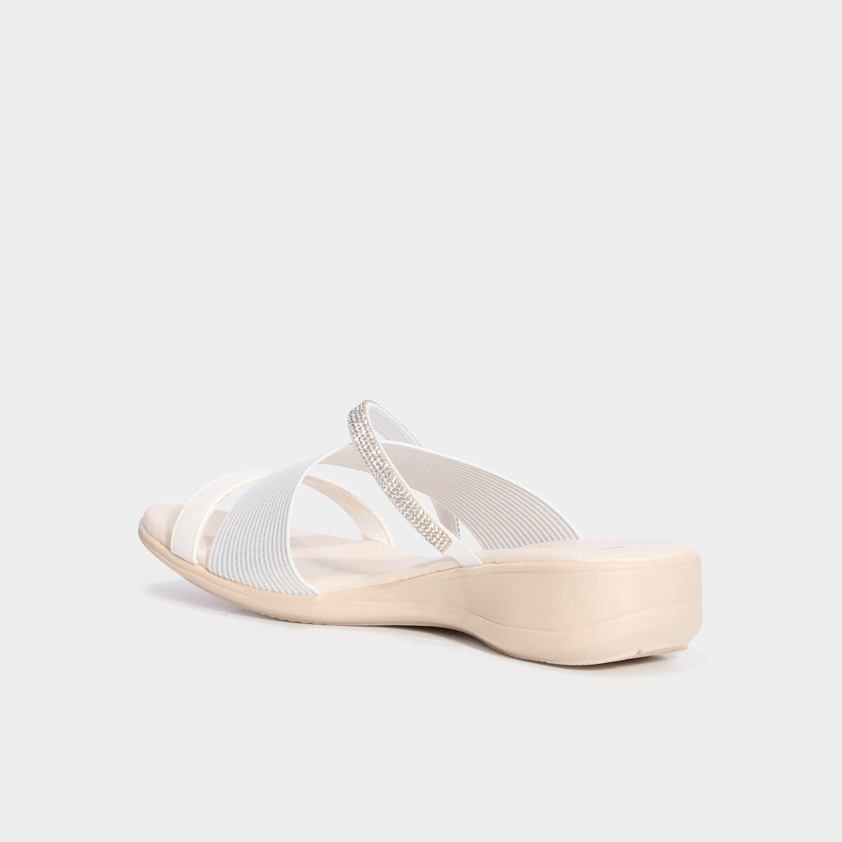 Mules brides crois&eacute;es &agrave; strass blanc femme