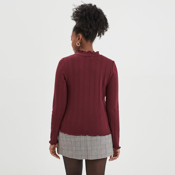 t shirt cotele col montant coton creeks bordeaux femme T-shirt côtelé col montant coton Creeks bordeaux femme