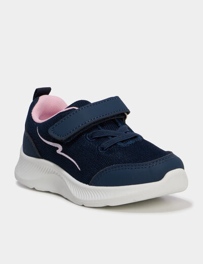 Baskets running &agrave; scratchs bleu marine fille