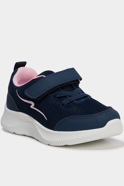 Baskets running &agrave; scratchs bleu marine fille