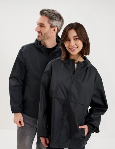Veste coupe-vent imperm&eacute;able &agrave; capuche noir mixte