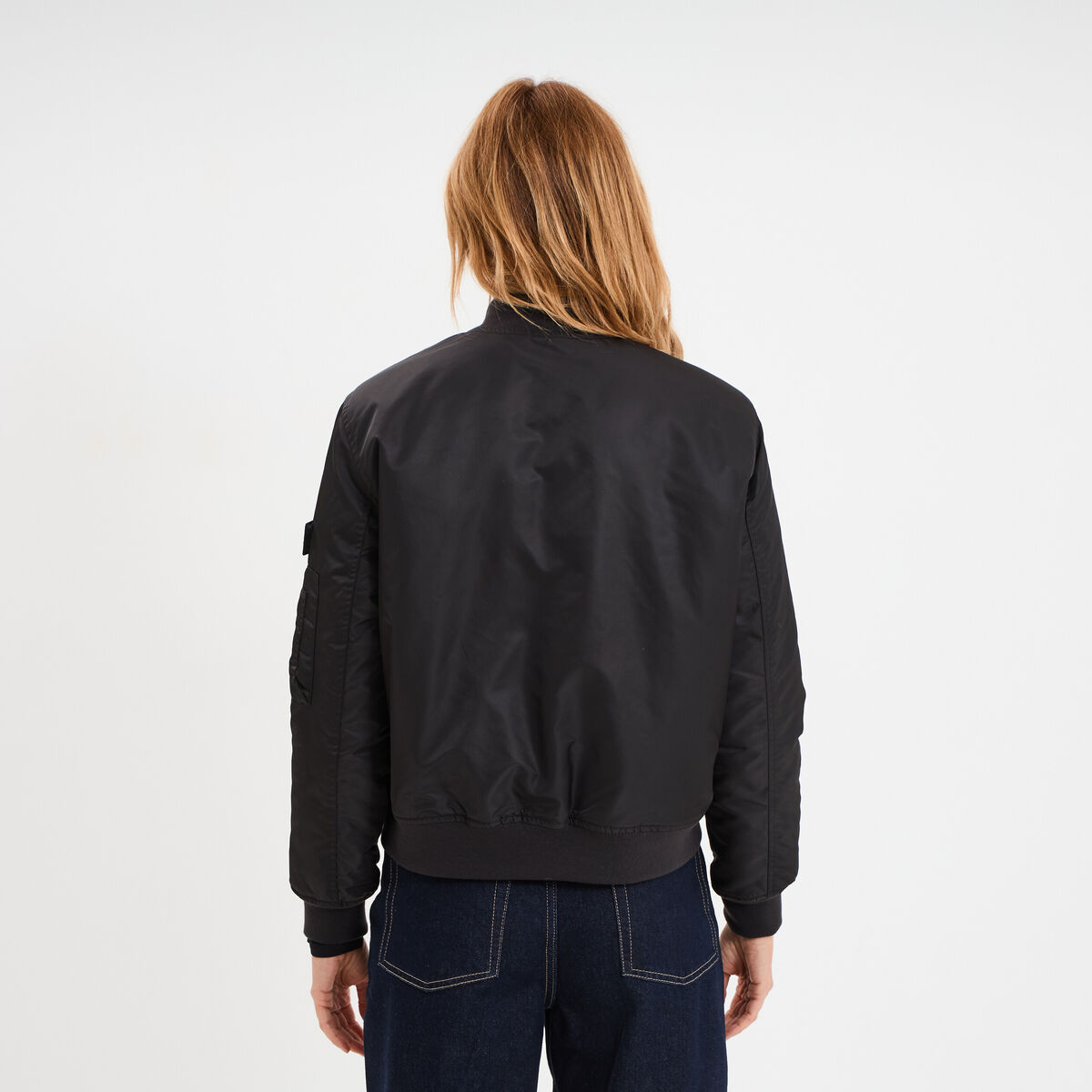 Blouson d&eacute;perlant col teddy noir femme