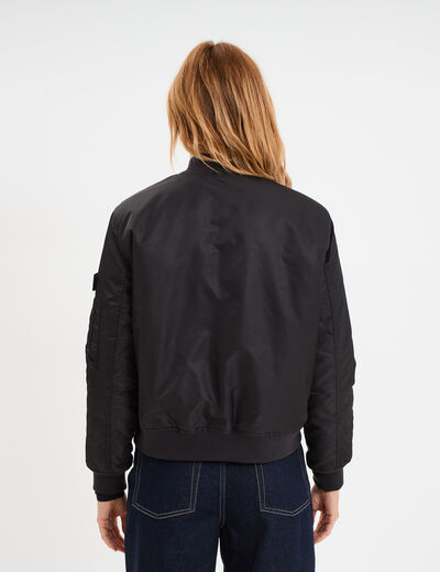 Blouson déperlant col teddy noir femme
