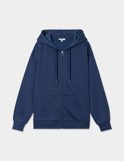 Sweat zippé à capuche bleu marine femme