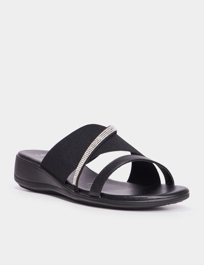 Mules brides crois&eacute;es &agrave; strass noir femme