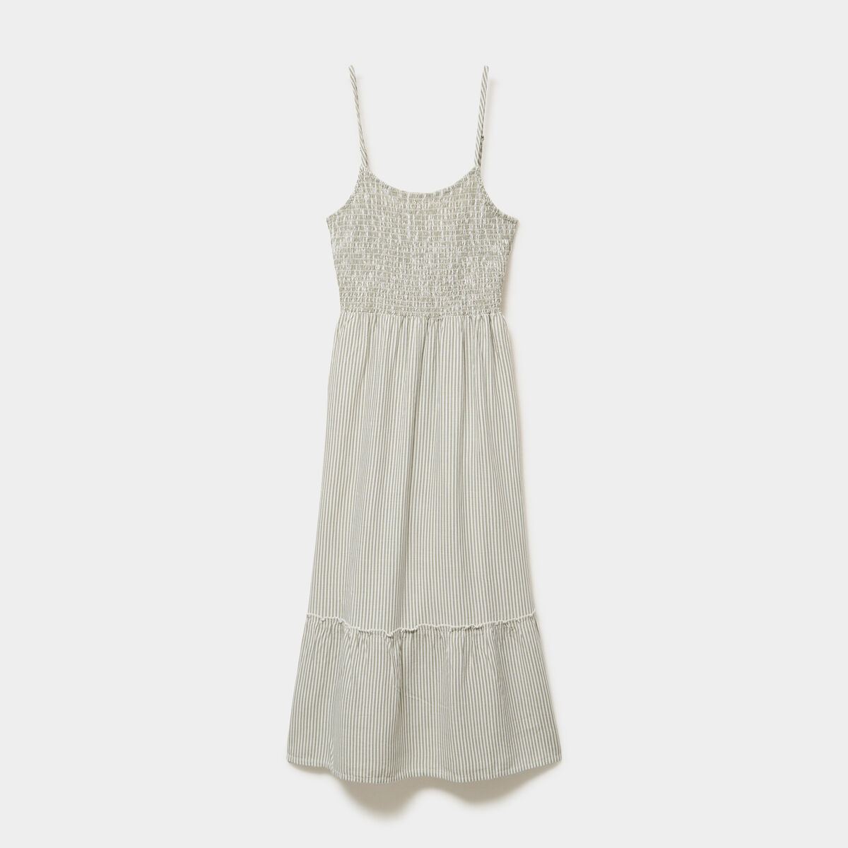 Robe longue buste smock&eacute; lin m&eacute;lang&eacute; blanc femme