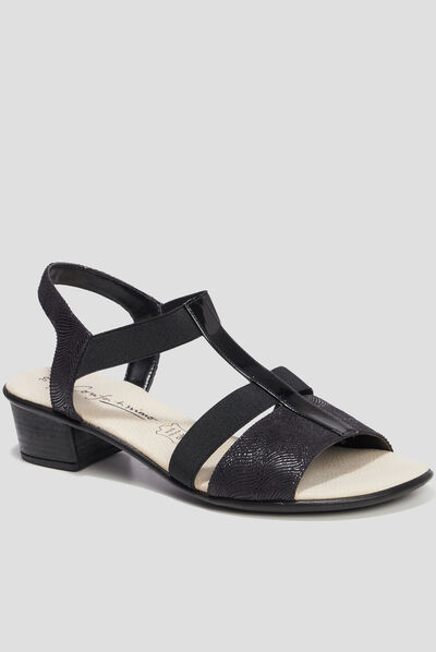 Sandales à talons pied large noir femme