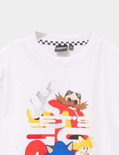 T-shirt manches courtes coton Sonic blanc gar&ccedil;on
