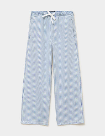 Pantalon droit large taille &eacute;lastiqu&eacute;e bleu fille