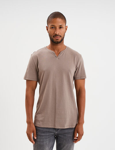 T-shirt manches courtes col tunisien gris homme